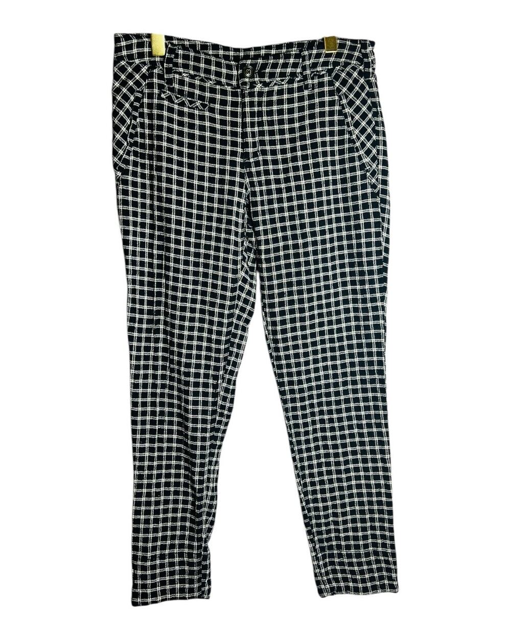 Free People Black White Windowpane Plaid Mid Rise Skinny Trousers Pants Size 6